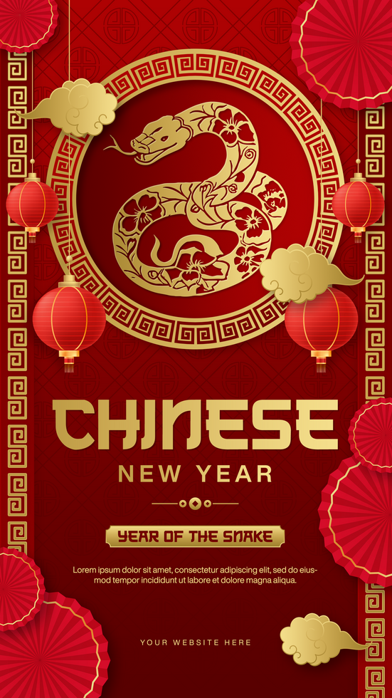 Chinese new year celebration template design for social media story with red gradient background psd