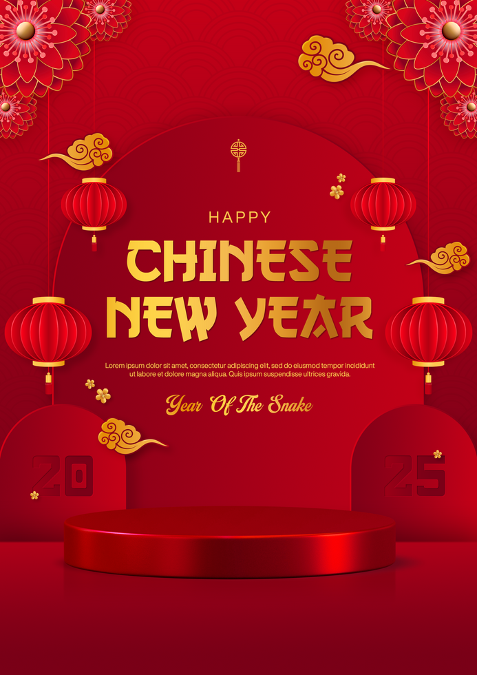 Chinese New Year Background Poster Template Design With Product Display psd
