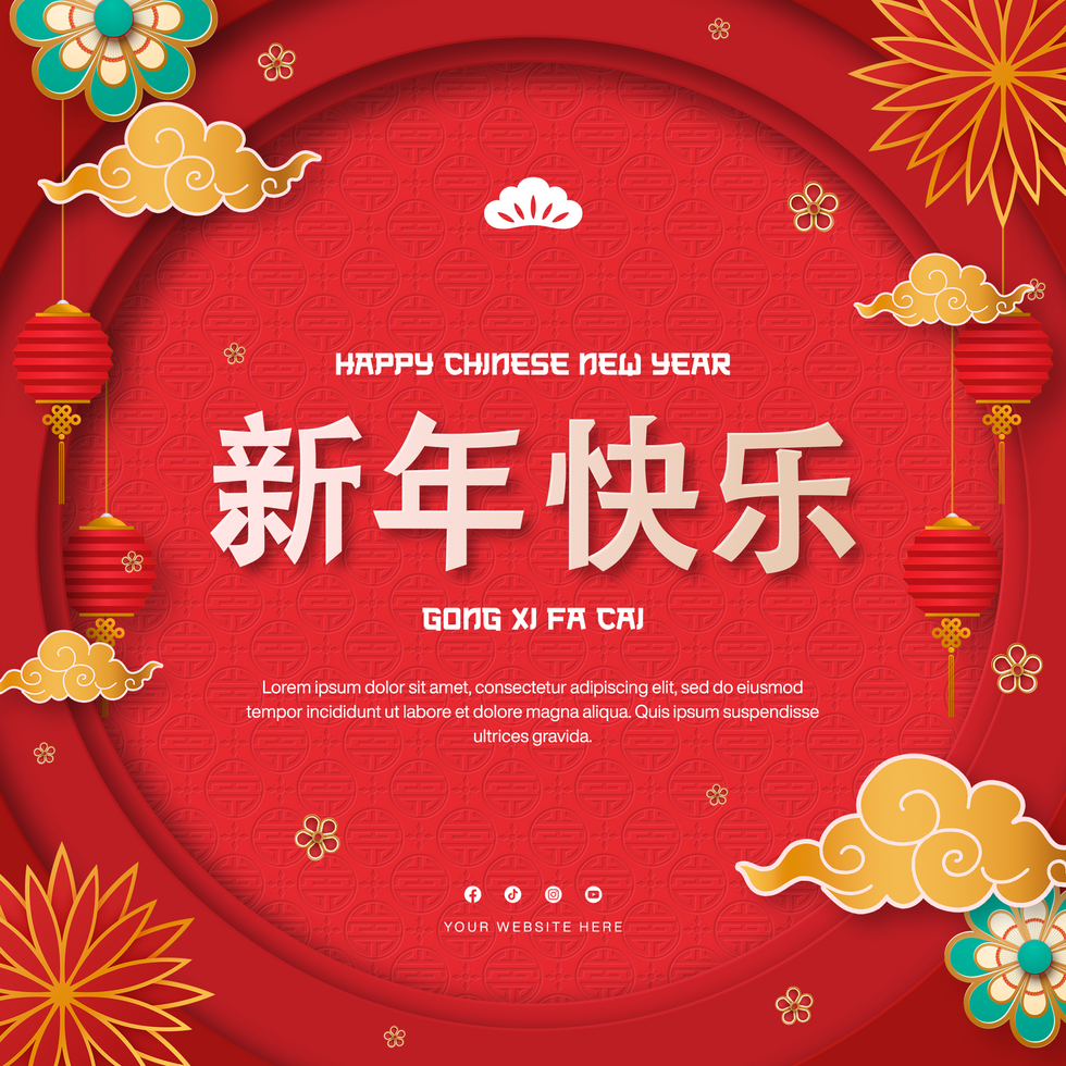 Happy Chinese New Year Gradient Red Background Social Media Post Template Design psd