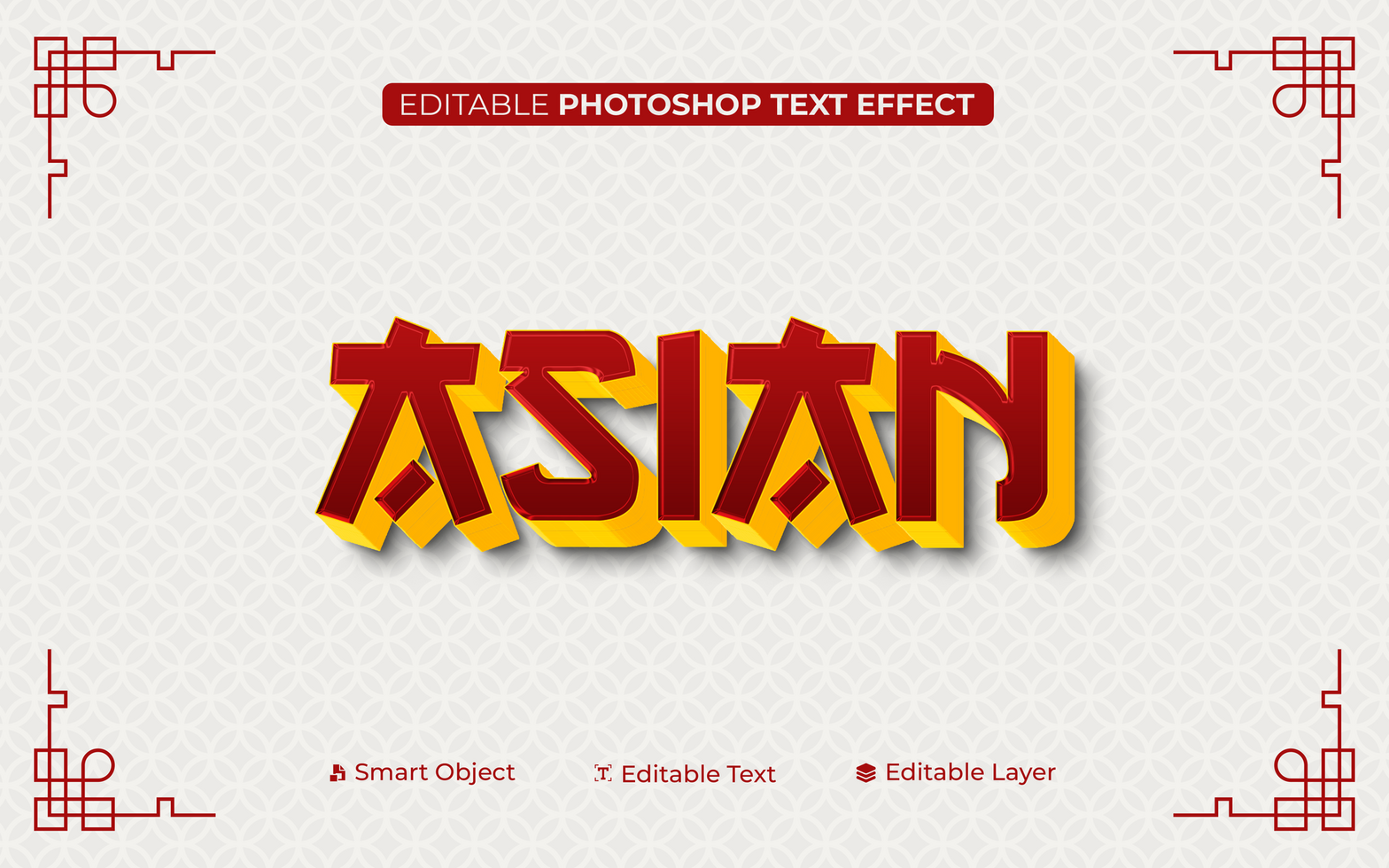 3D Editable Asian Text Effect in Chinese Pattern Background psd