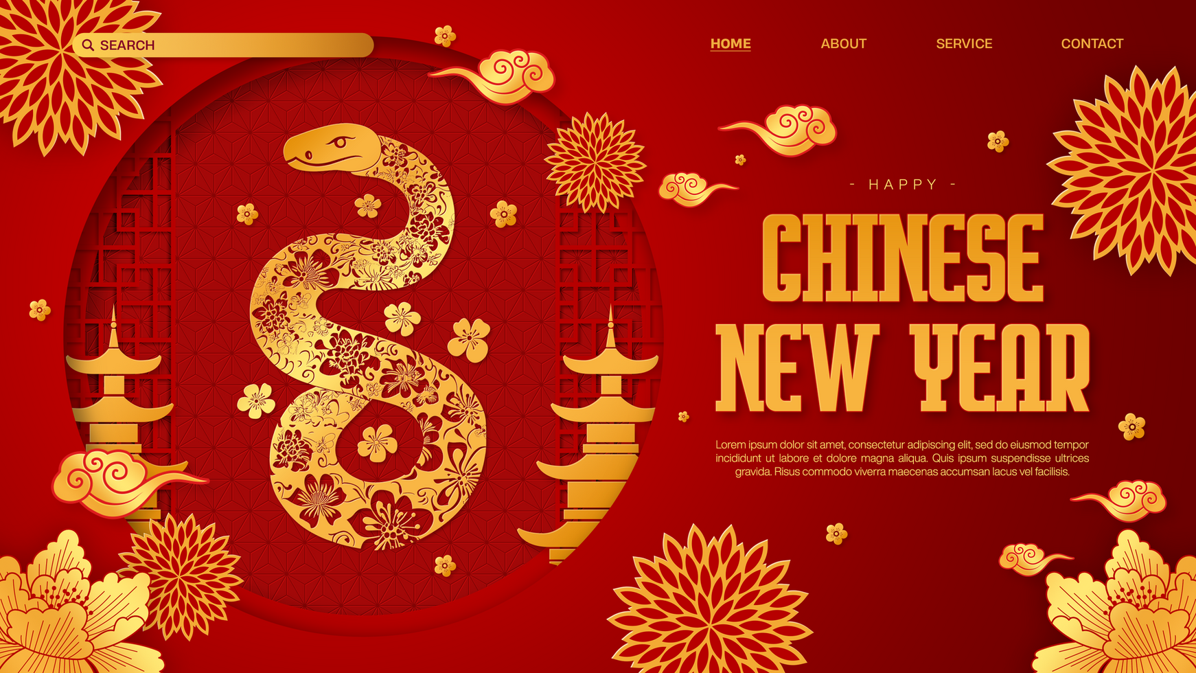 Chinese New Year Landing Page Template Red Background With Snake Element psd