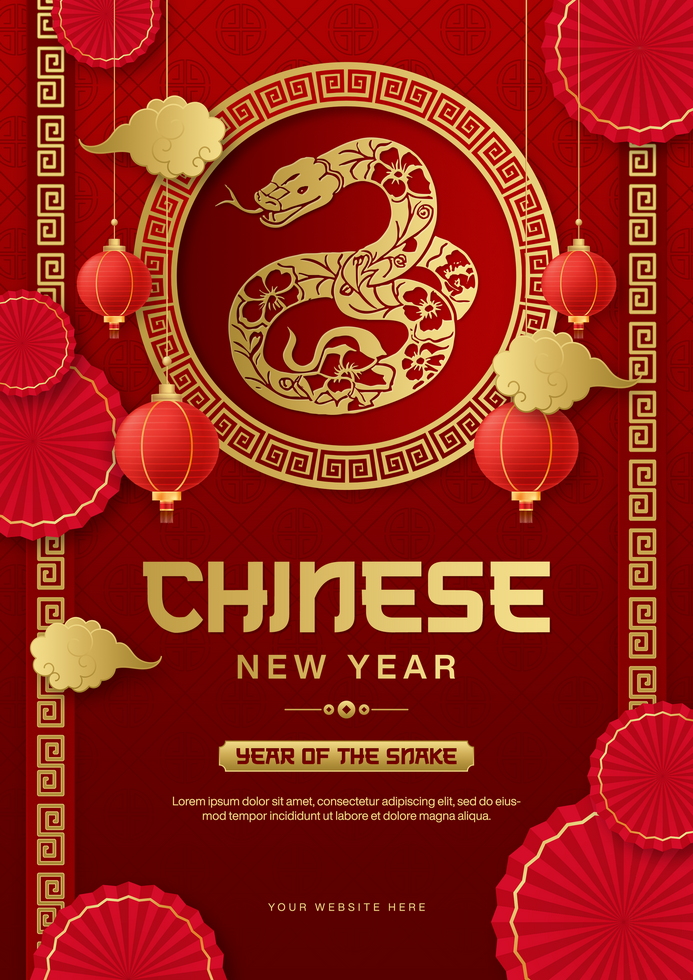Chinese new year celebration template design for flyer with red gradient background psd