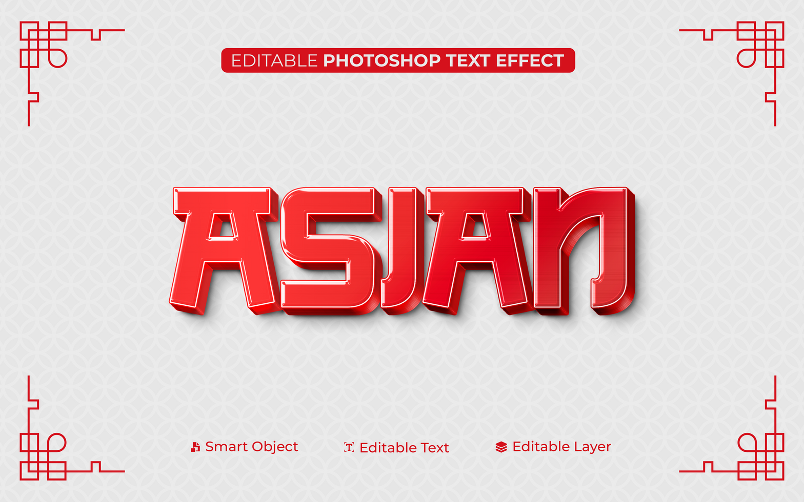 3D Editable Asian Text Effect in Gradient Red Style psd