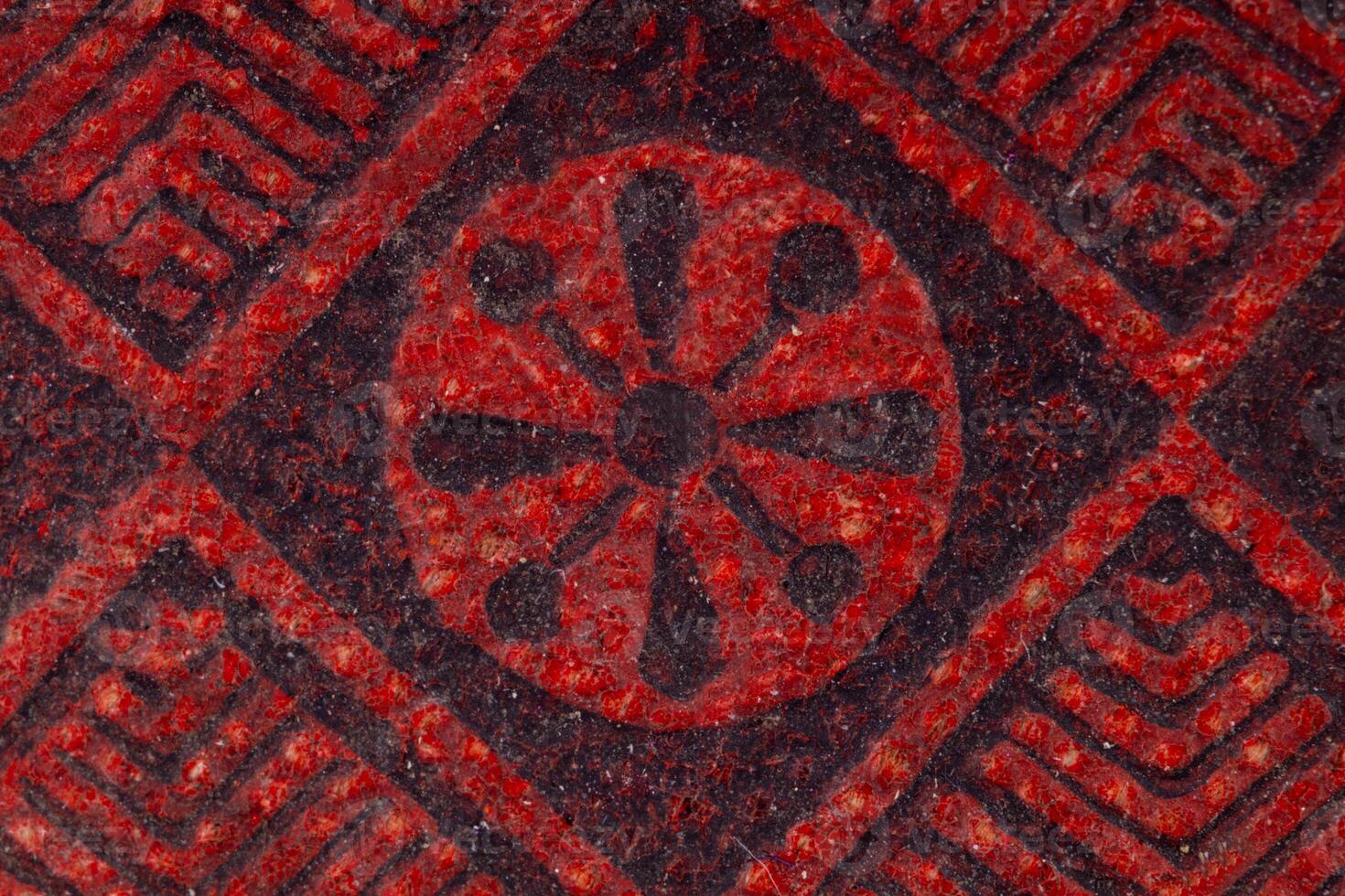 Close up of antique book cover with geometric design photo