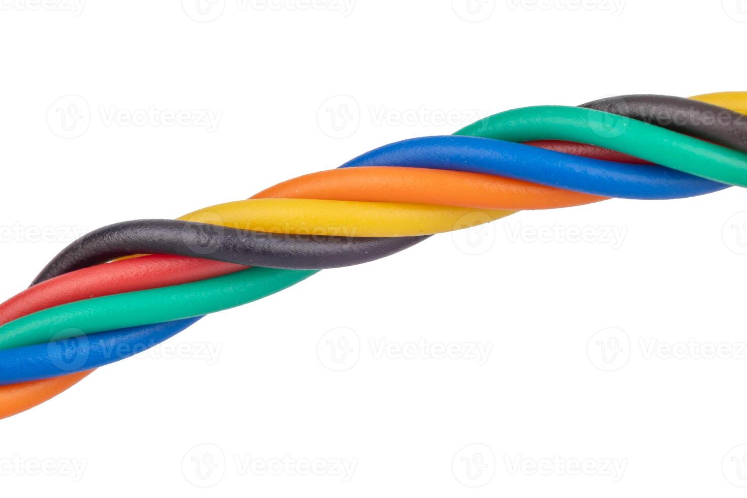 Bright twisted insulated wires close up photo