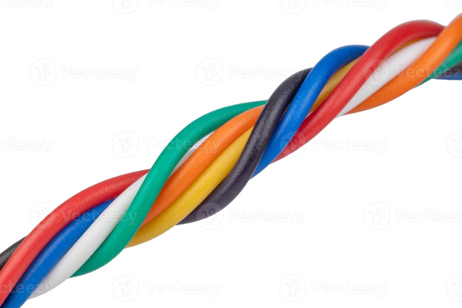 Bright twisted colorful wires close up photo