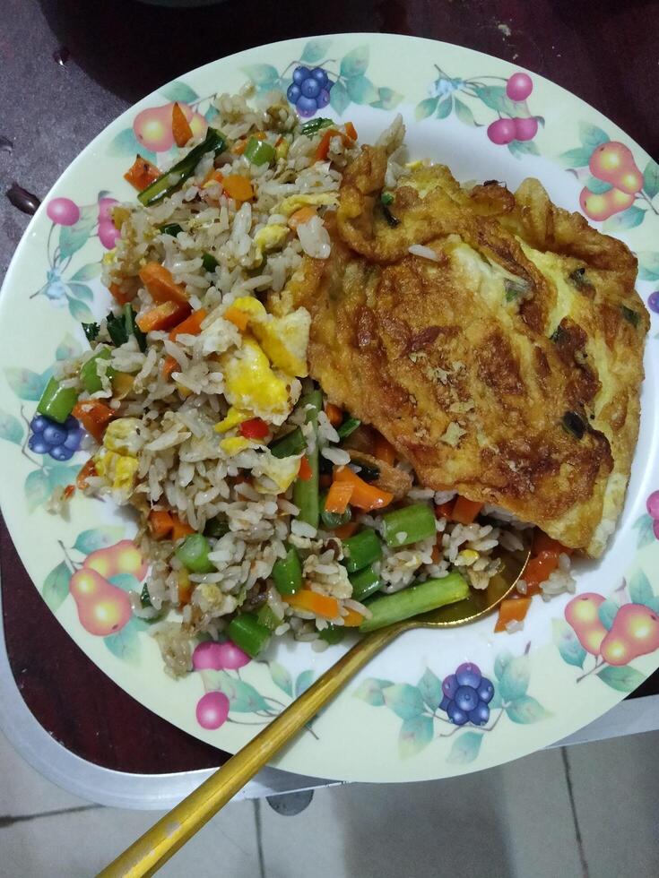 View of a vegetarian fried rice in the plate photo