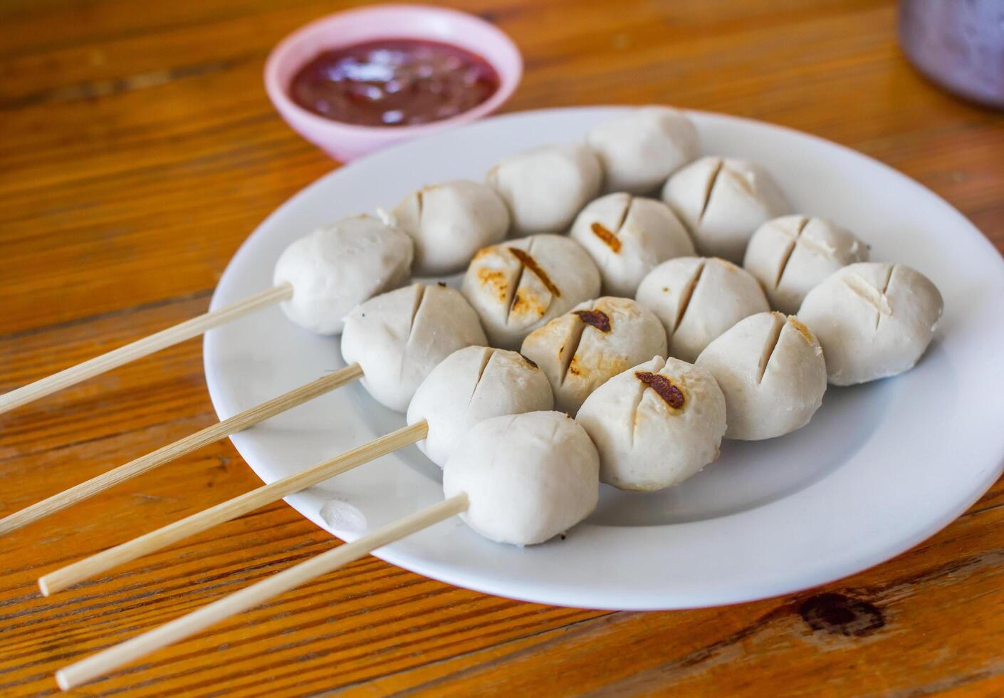 pork meat ball grilled and Thailand sauce photo