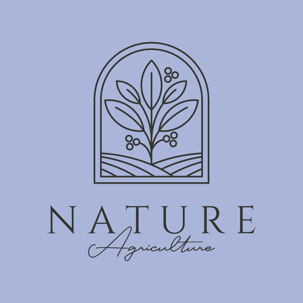 nature tree line logo symbol illustration design, line art tree logo design vector