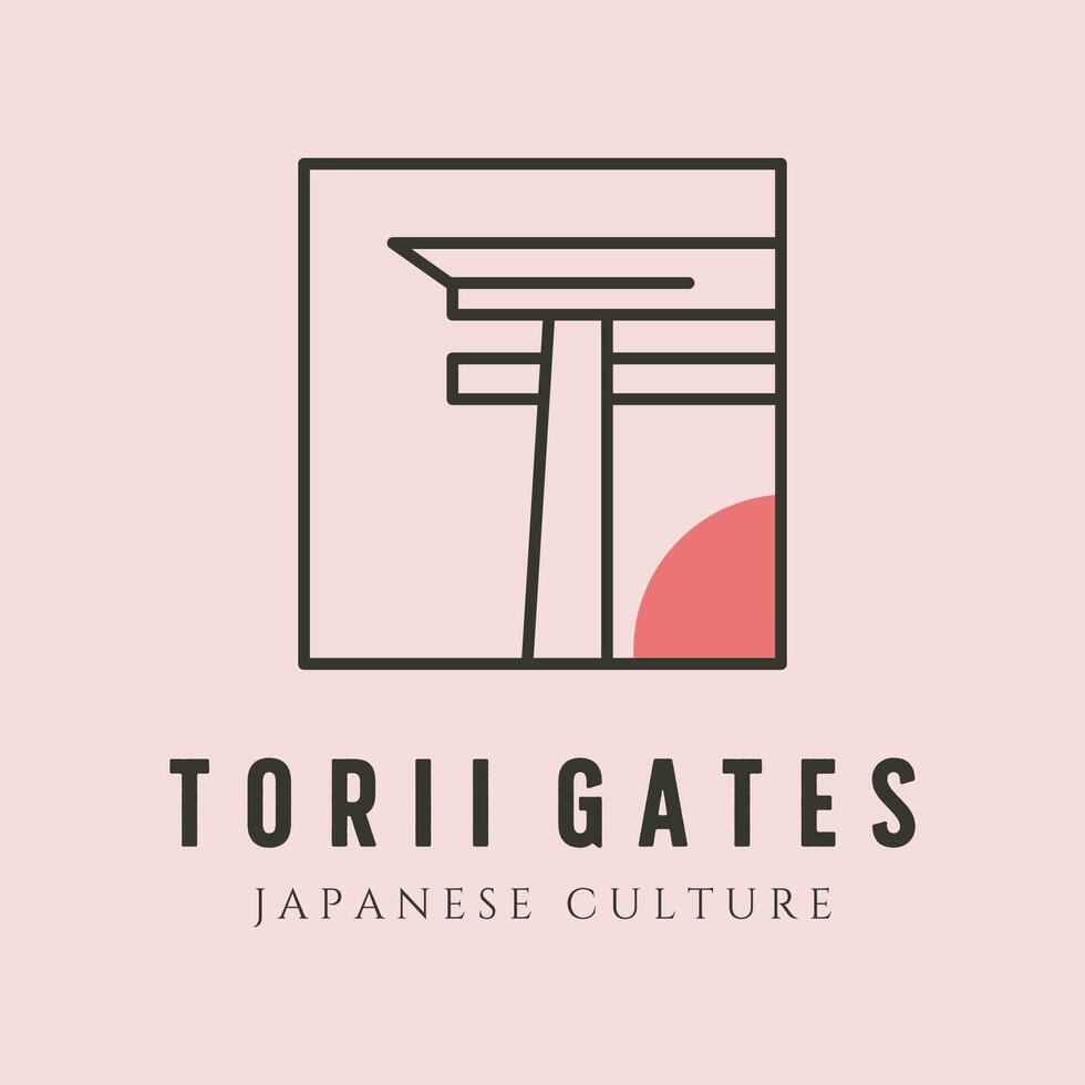 torii gate minimal logo illustration design, line art style vector