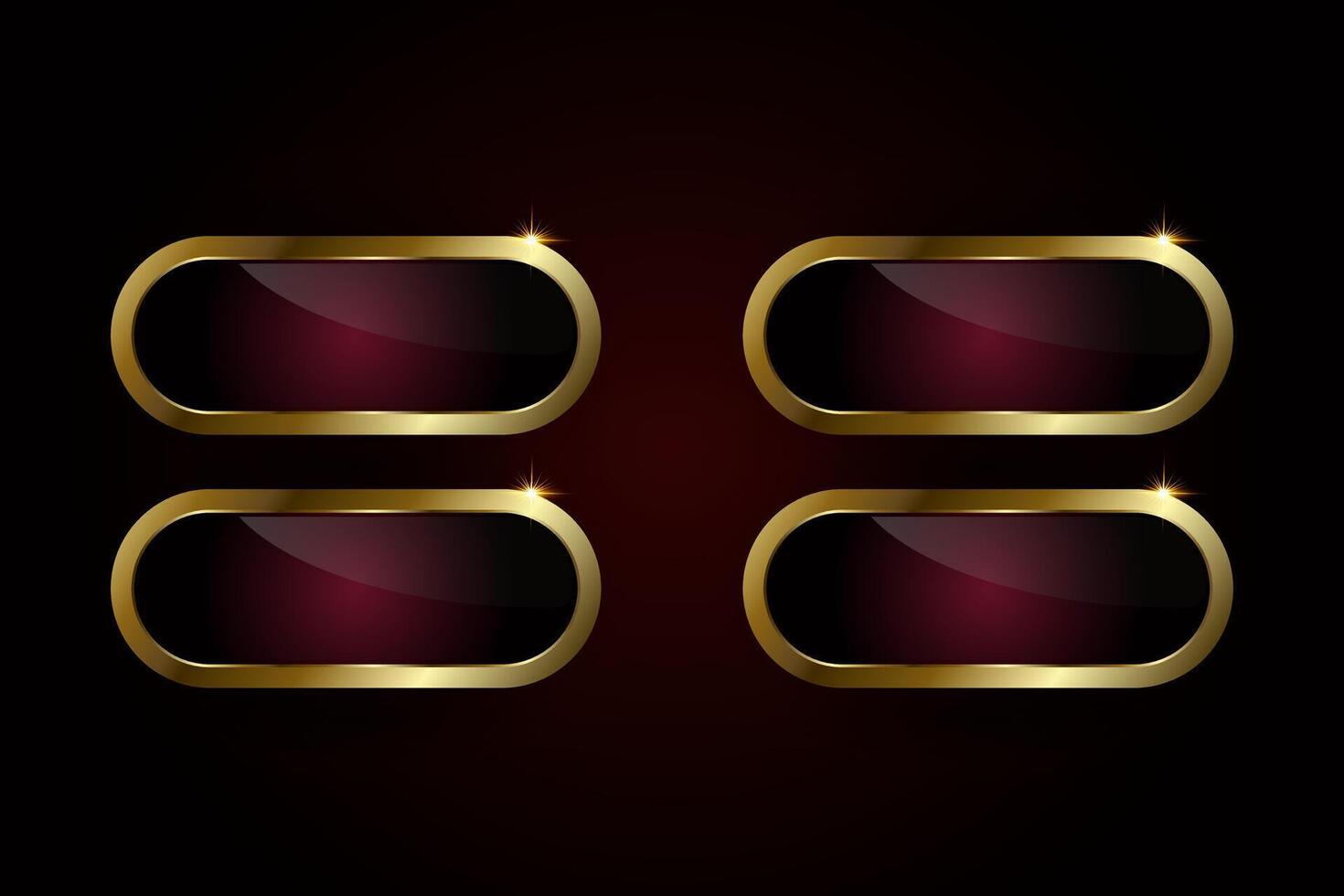 Groups of four luxury red plate buttons of ellipse shape with golden frame illustration. Four options of Realistic prmium red buttons on isolated background. vector