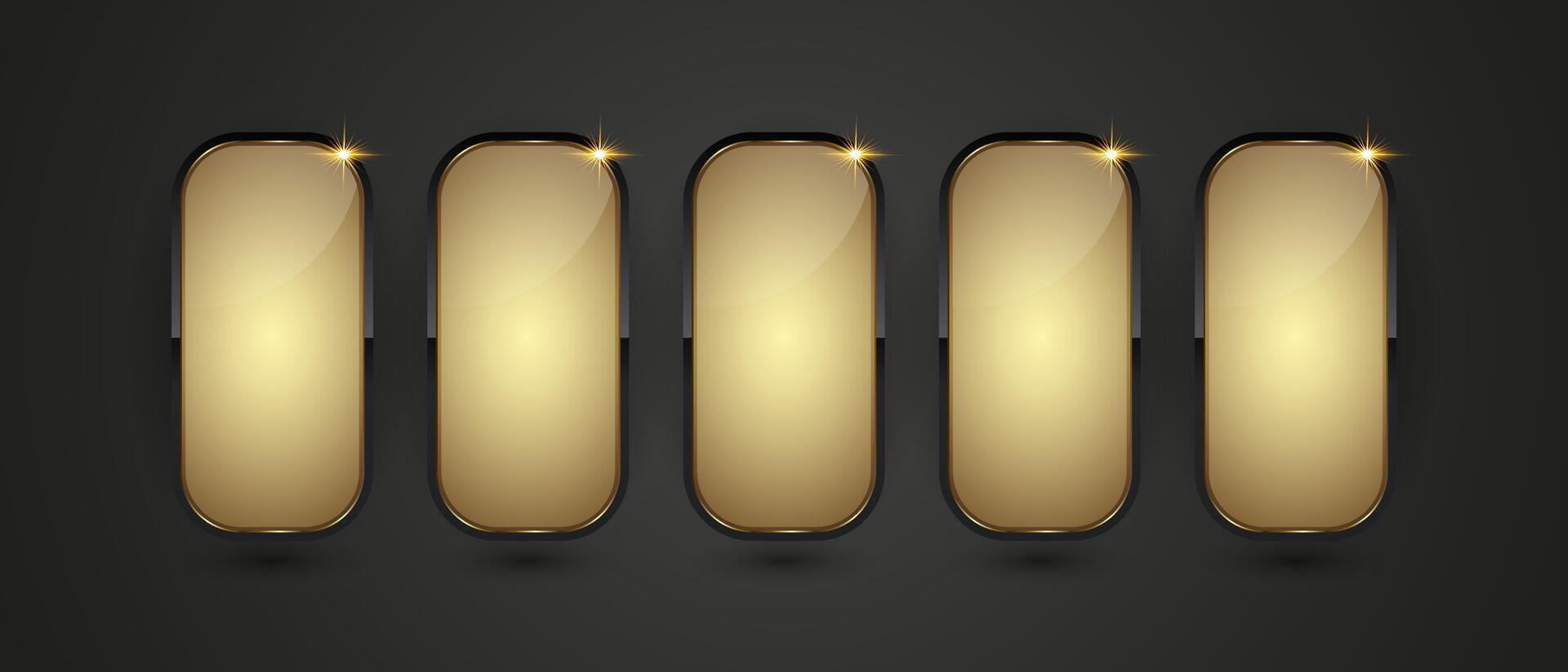 Group of five Black and gradient Luxury buttons infographic design. set of five gold and black buttons, options on isolated dark gradient background, a premium illustration vector