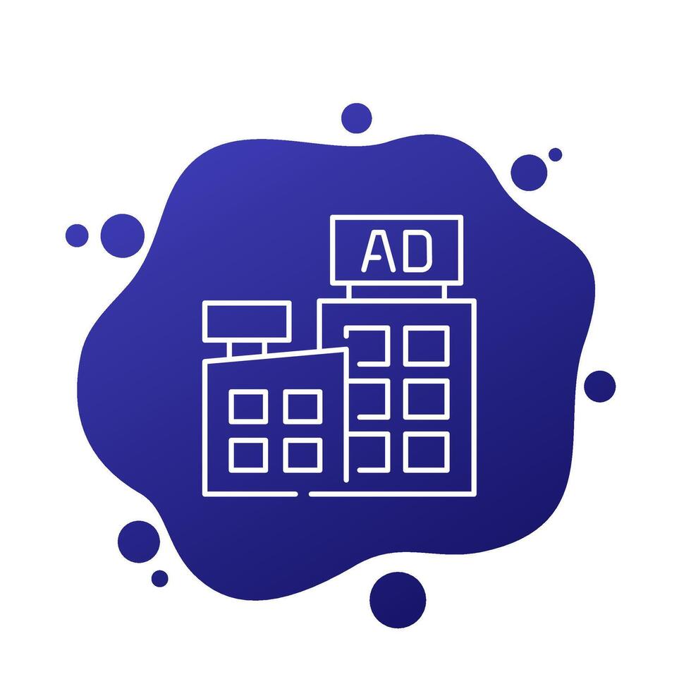 Rooftop advertising banners icon in line design vector