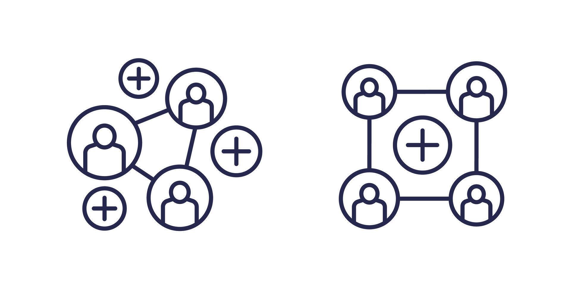 referrals line icons with people vector
