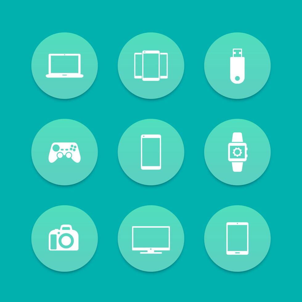 Gadgets, laptop, tablet, camera, tv icons vector