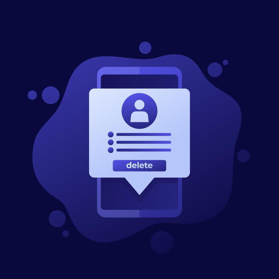 delete profile, erase account design with a phone vector