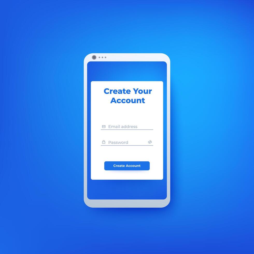 Create account form, ui design, mobile interface vector