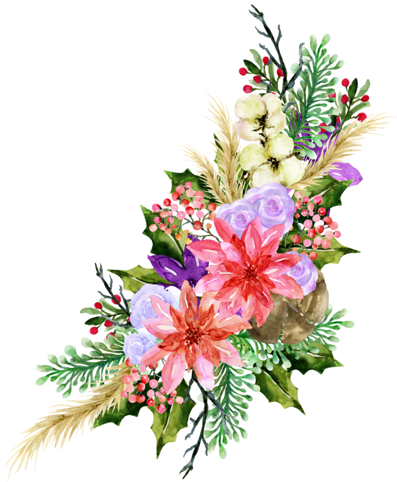 A watercolor painting of flowers and leaves png