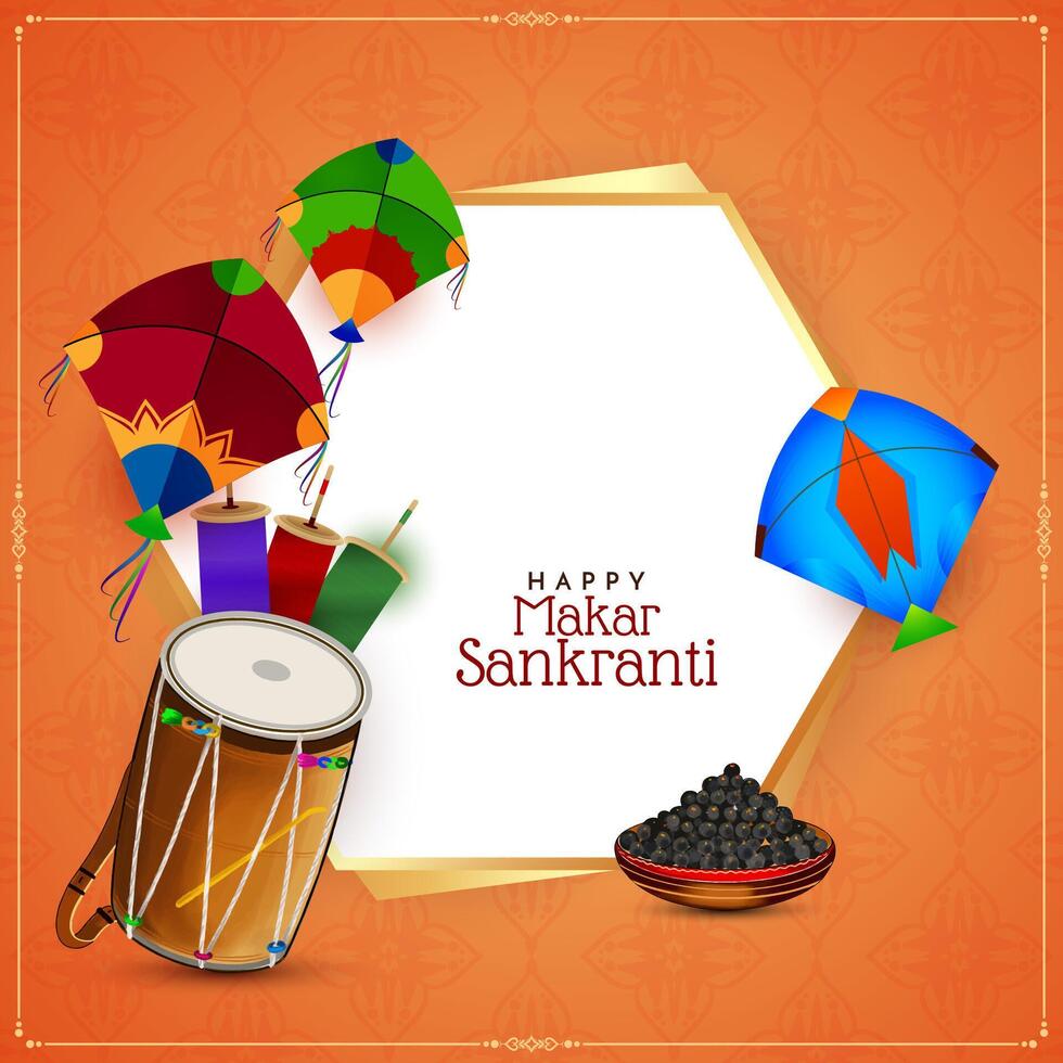 Happy Makar Sankranti Indian festival elegant background with kites vector