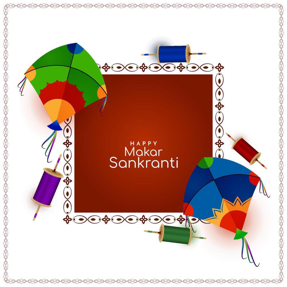 Elegant Happy Makar Sankranti Indian festival red frame background vector