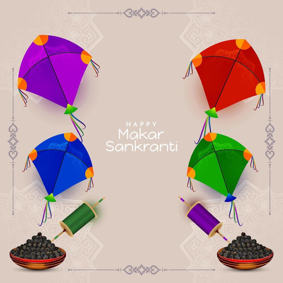 Happy Makar Sankranti Indian festival elegant frame card vector