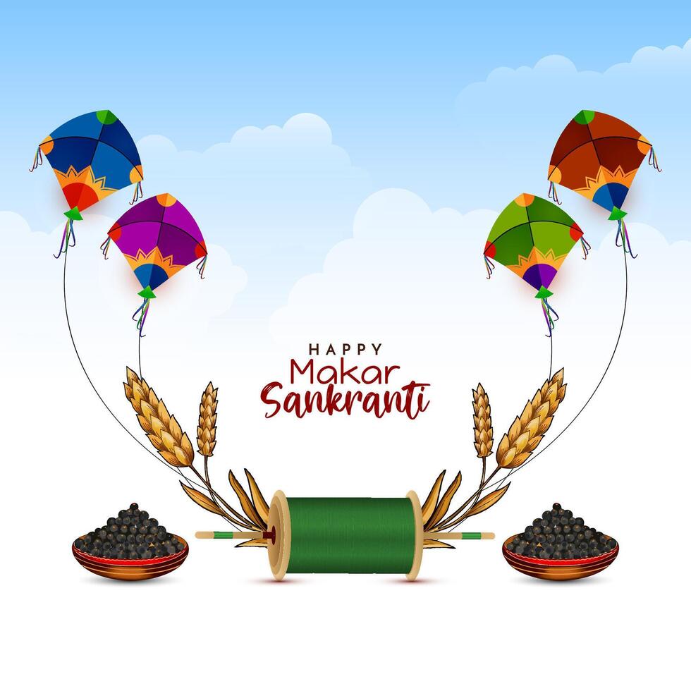Decorative Kites Happy Makar Sankranti Indian festival background vector