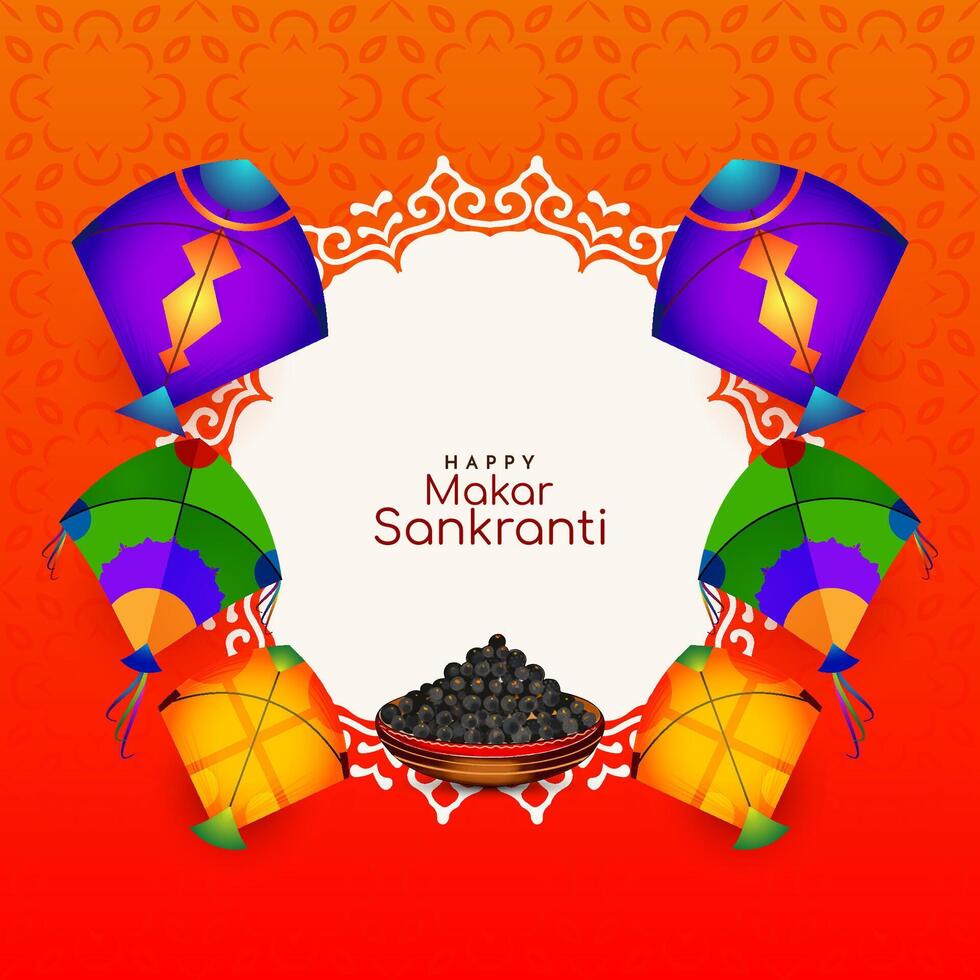 Happy Makar Sankranti Indian festival circular frame background vector