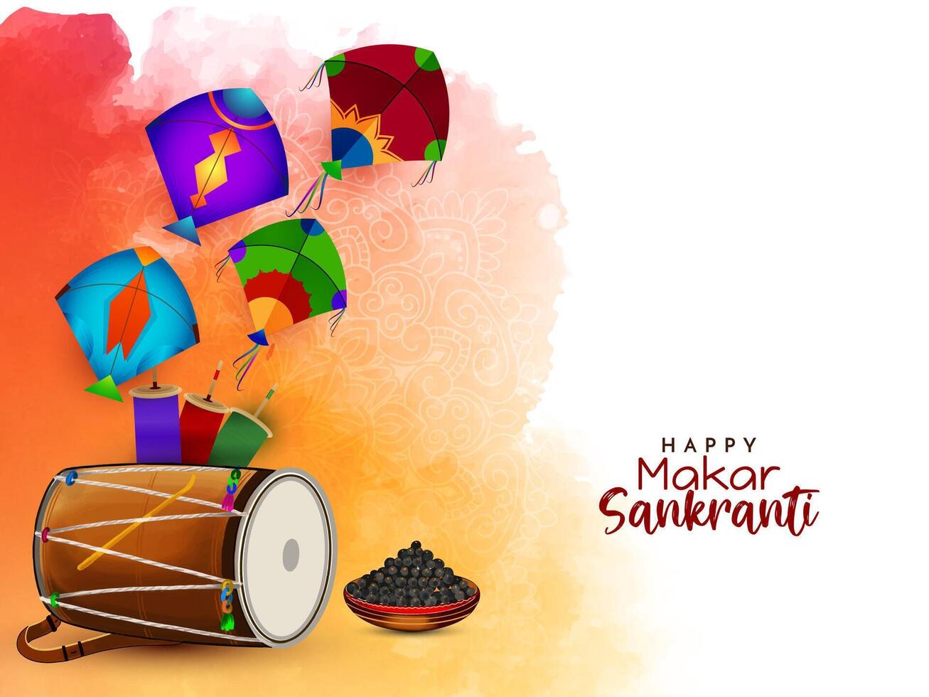 Stylish watercolor Happy Makar Sankranti Indian festival background vector