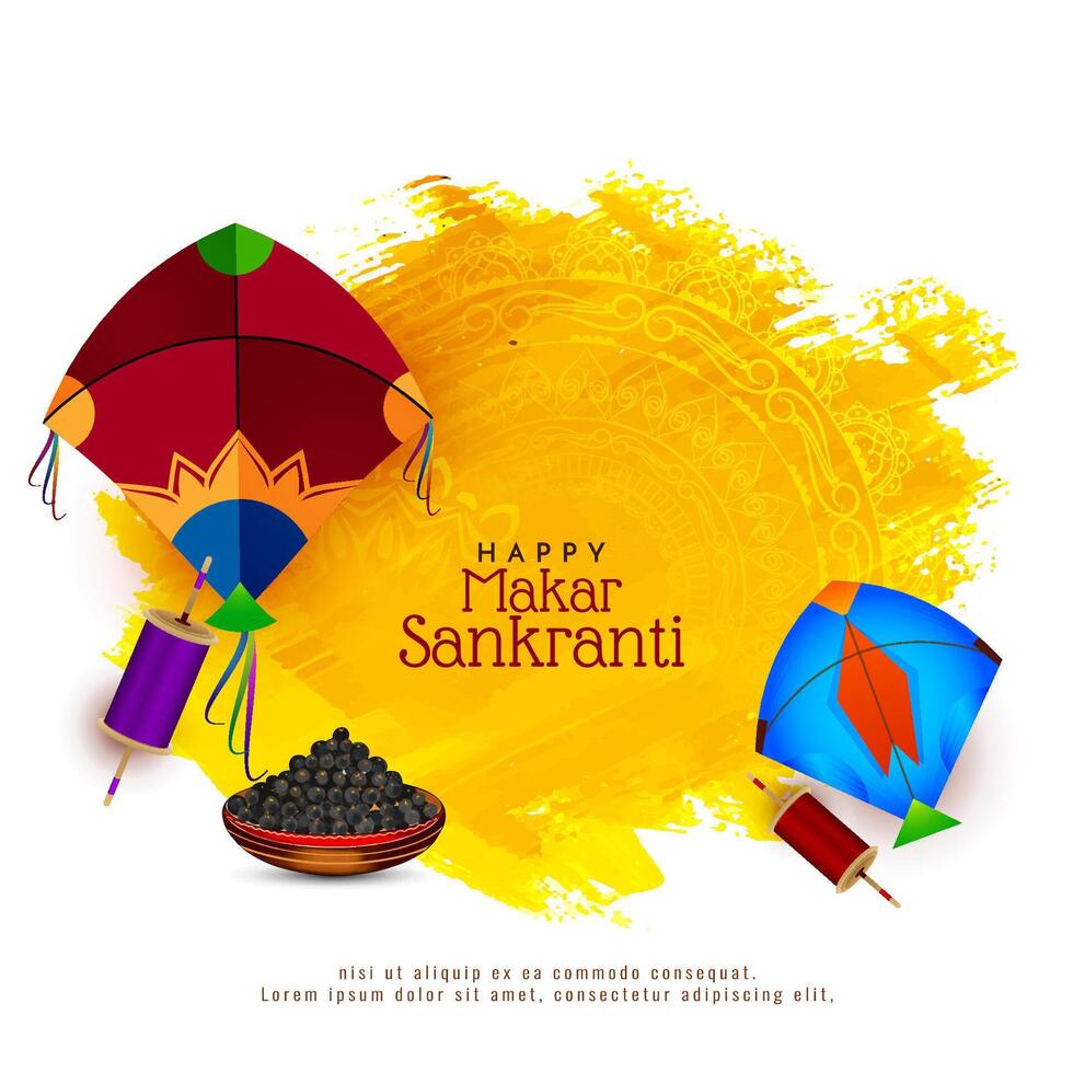 Happy Makar Sankranti Indian festival decorative kites background vector