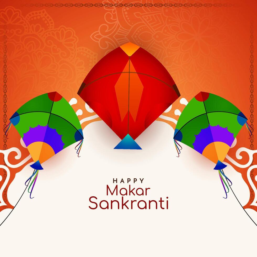 Happy Makar Sankranti Indian festival colorful kites stylish card vector