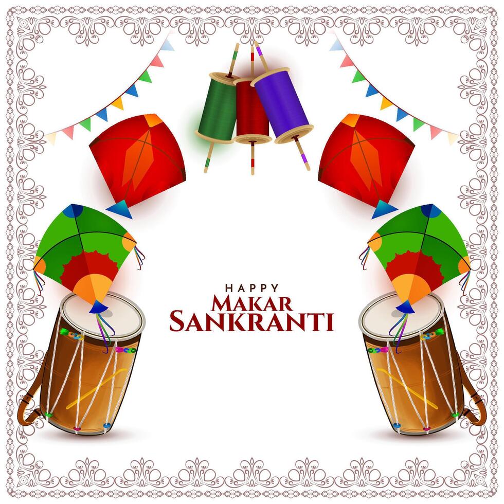 Happy Makar Sankranti Indian festival white elegant background vector