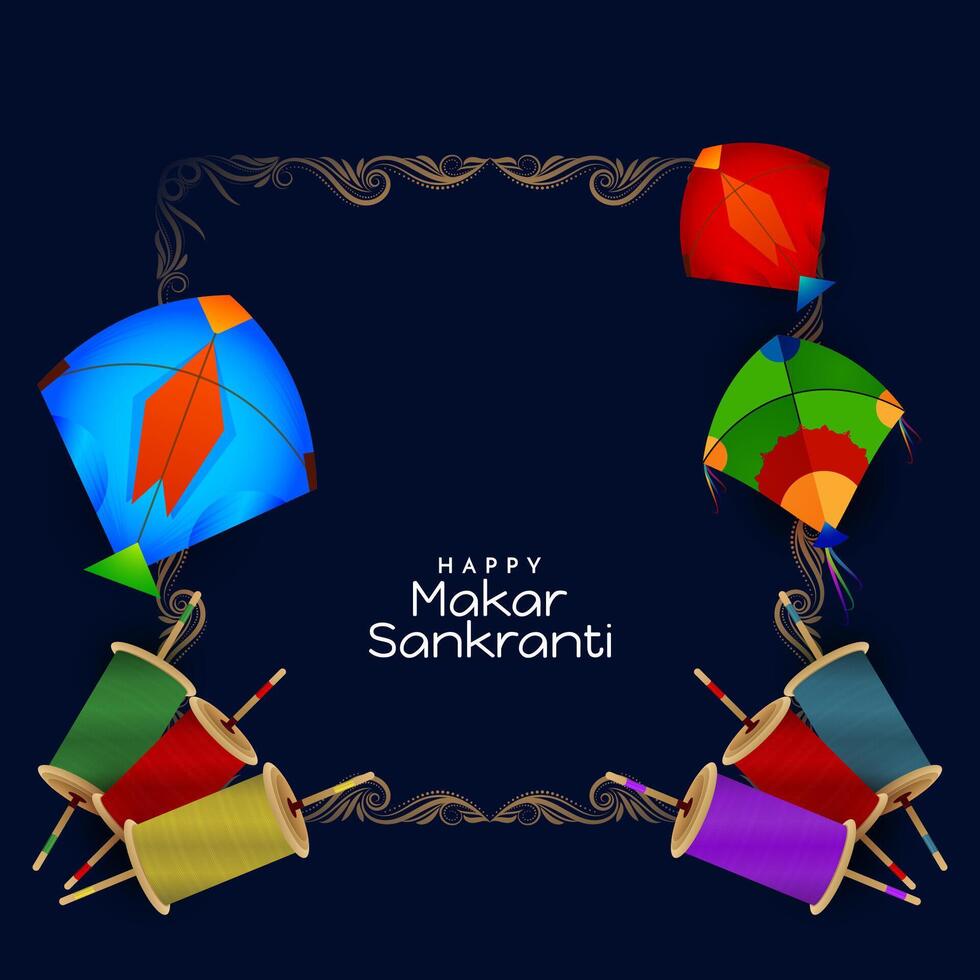 Happy Makar Sankranti Indian festival decorative dark background vector