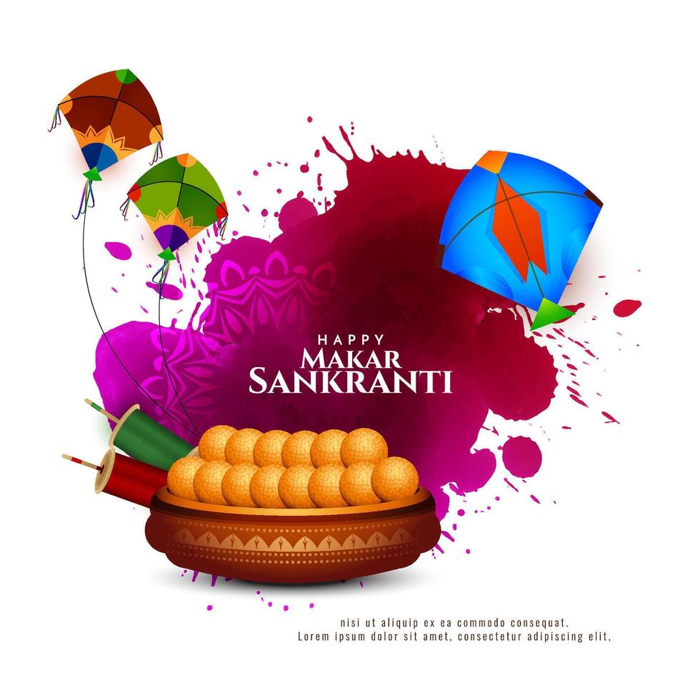 Stylish colorful kites Happy Makar Sankranti Indian festival card vector