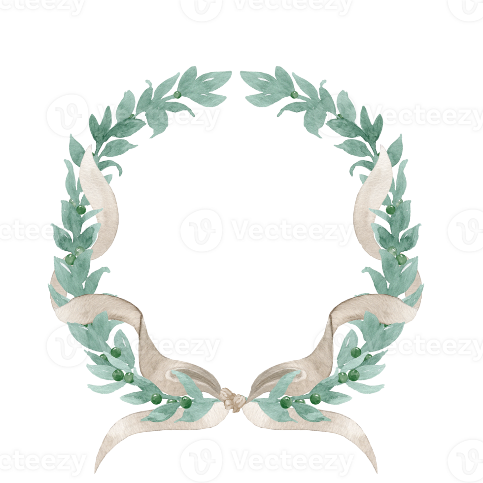 The winner's laurel wreath. Copy space for invitation. Watercolor clip art png