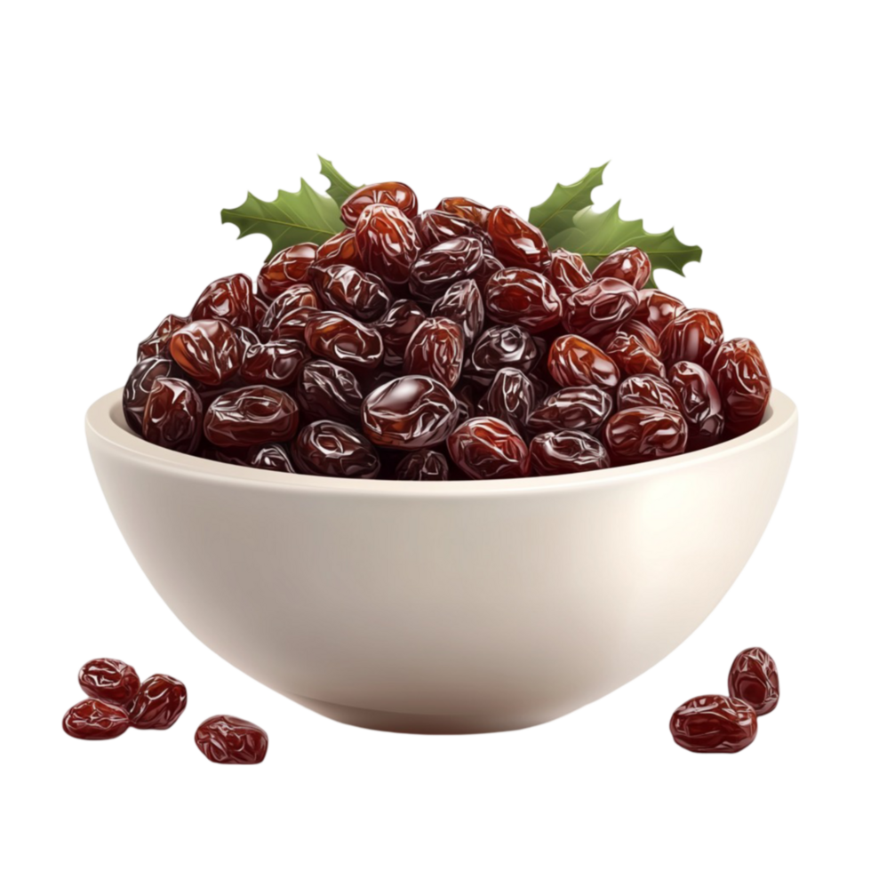 Raisins in a Bowl with Leaves png