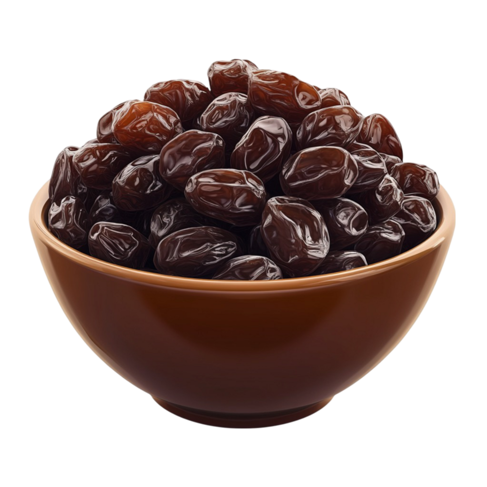 Raw Date Raisins in a Bowl png