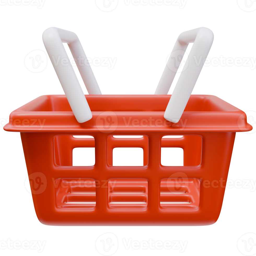 3D Rendering Red Shopping Basket with White Handles png