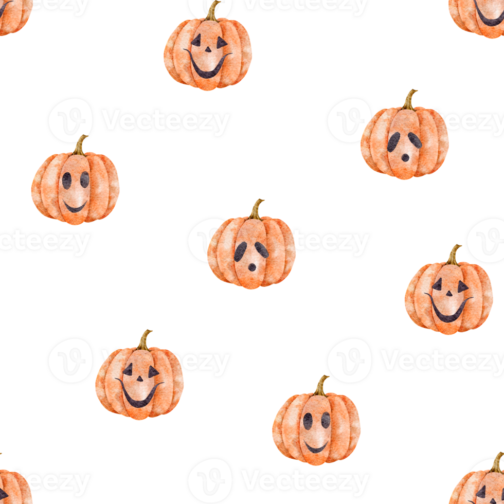 Seamless pattern of Scary Jack o Lantern pumpkin. Halloween holiday hand drawn illustration. Symbol of horror for textile, fabric and packaging design png