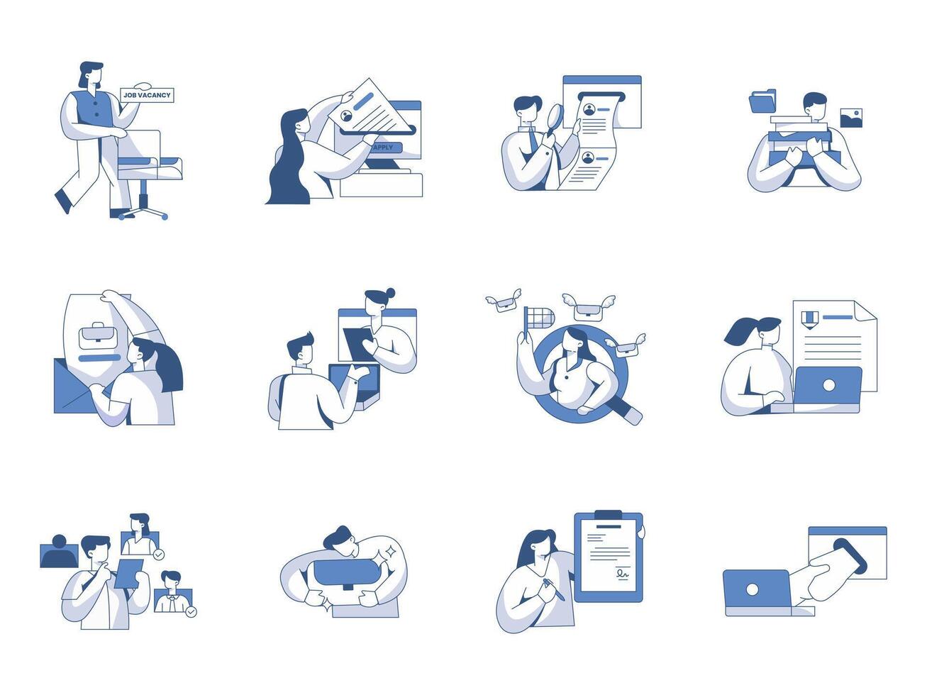 Open Hiring and Recruitment Icon Scenes Set vector