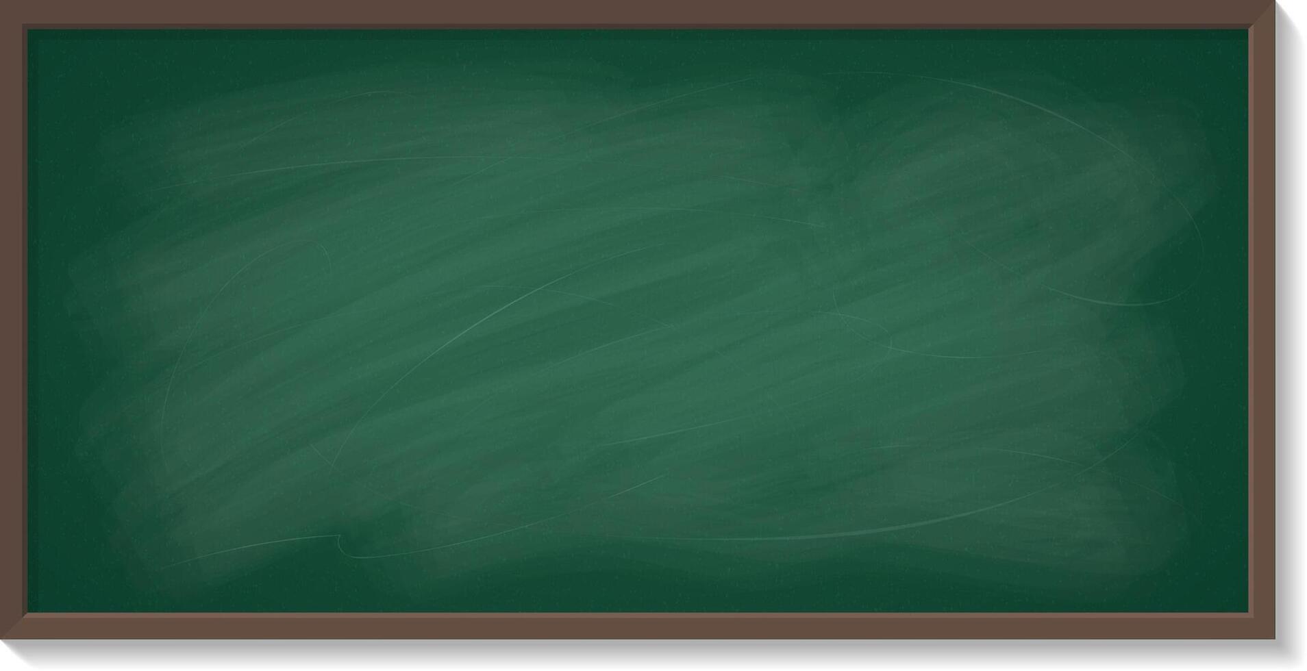A classic green rubbed out chalkboard with a wooden frame, empty school blackboard for classroom, cafe or restaurant menu, perfect for educational or back-to-school designs. vector