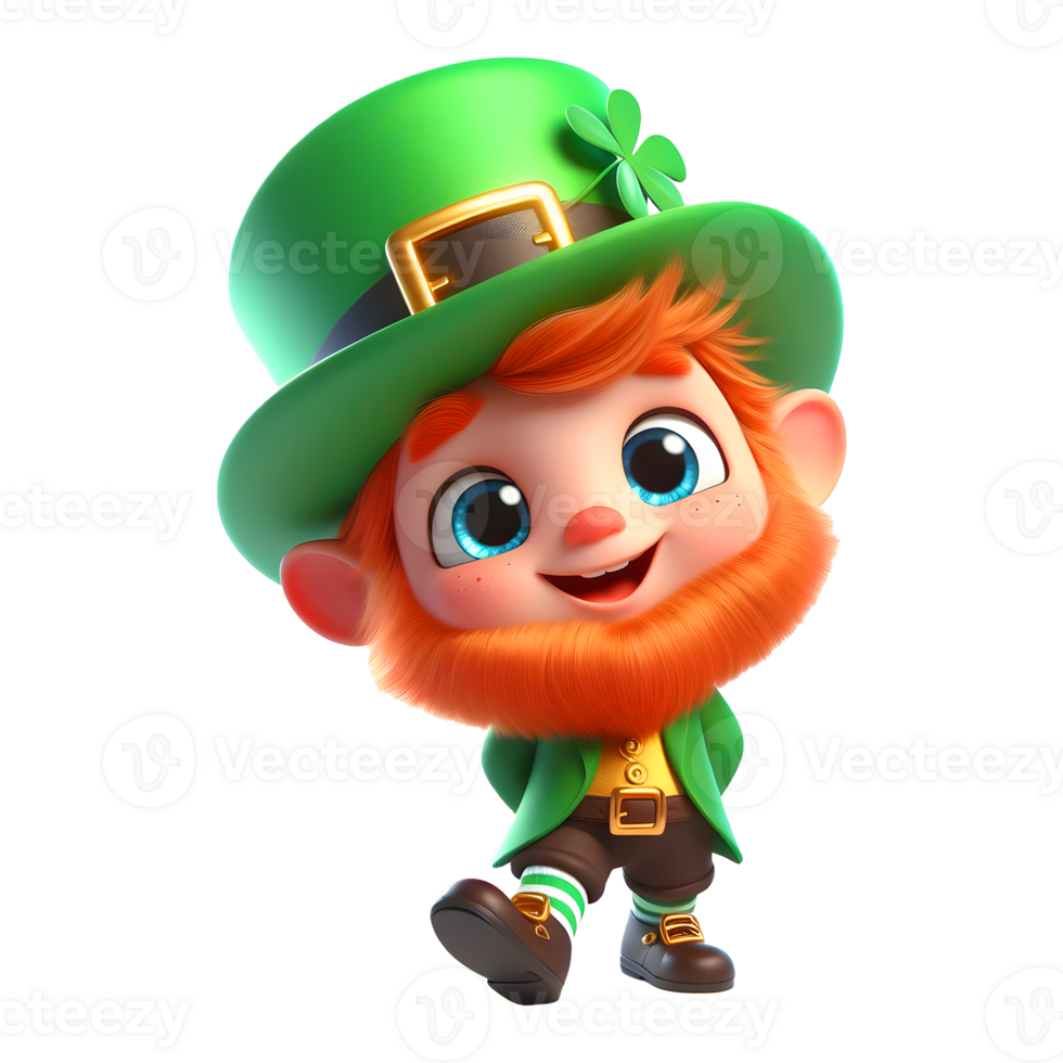 3d render cute smiling leprechaun png