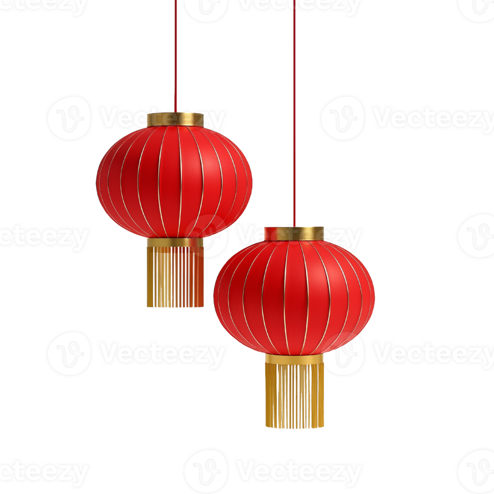 Two Red Lantern 3d Chinese New Year Isolated Background png