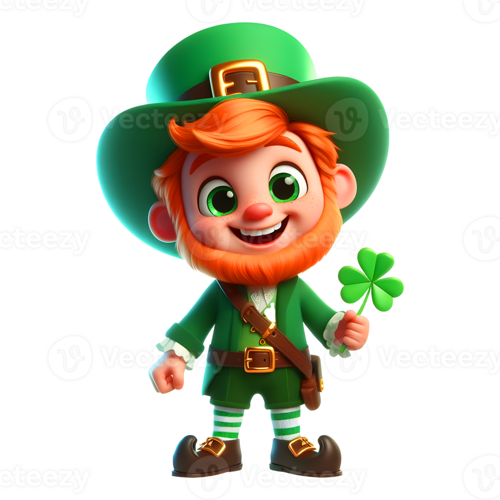 3d render cute standing leprechaun png