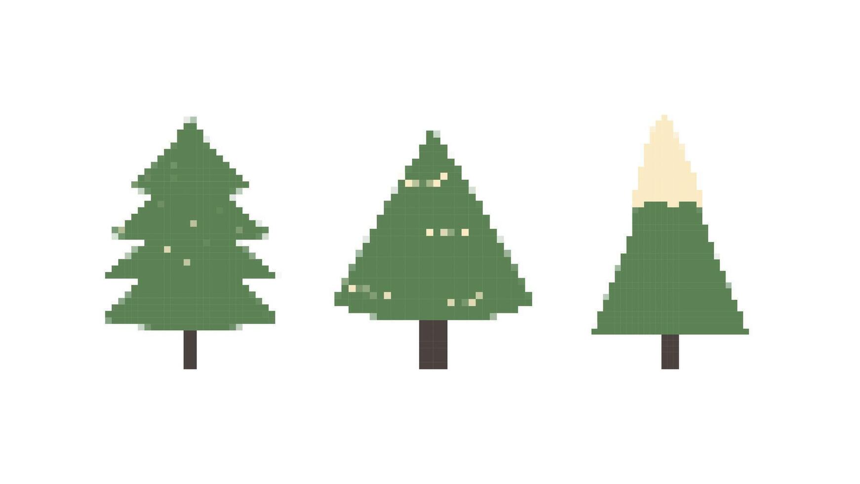 Pixel trees. Pine and spruce. Three objects isolated on a white background. Game development, mobile app. vector