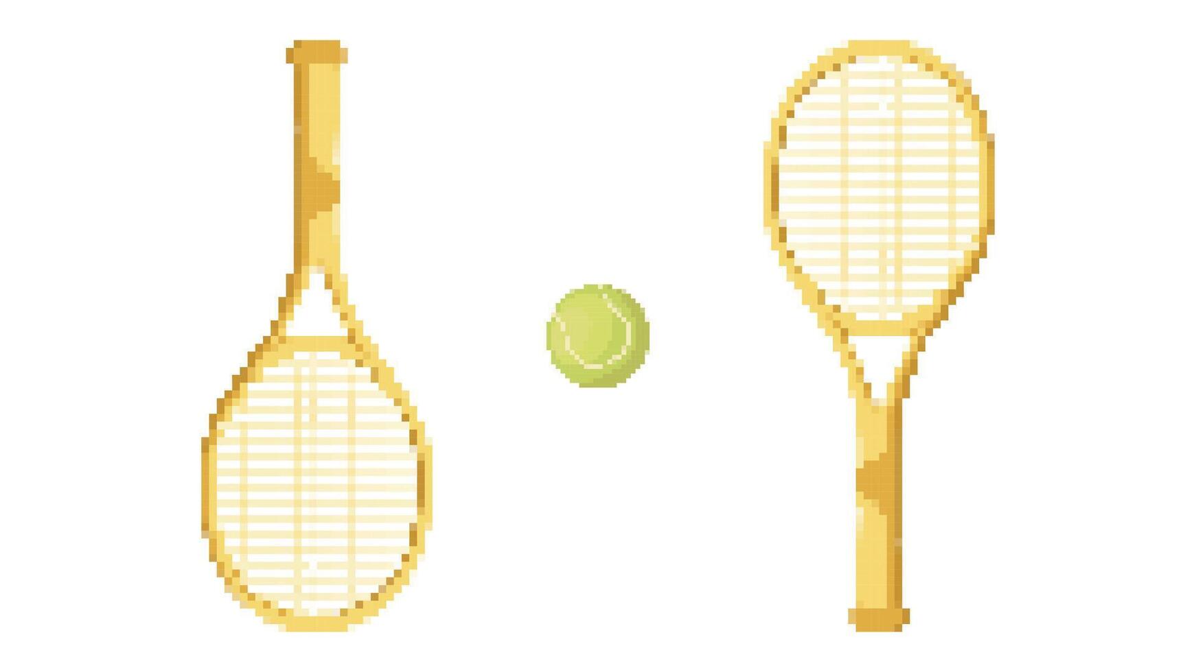 Pixel tennis rackets with ball. Design elements isolated on white background.Game development, mobile app.8-bit sprite. vector