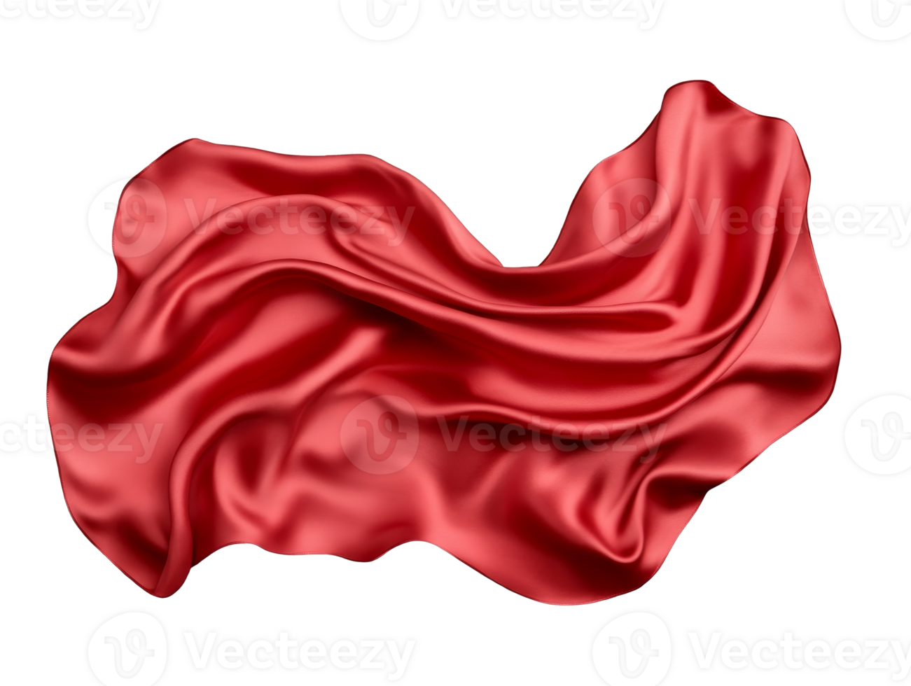 A dynamic image of flying red silk fabric with a satin cloth effect, isolated on a transparent background png