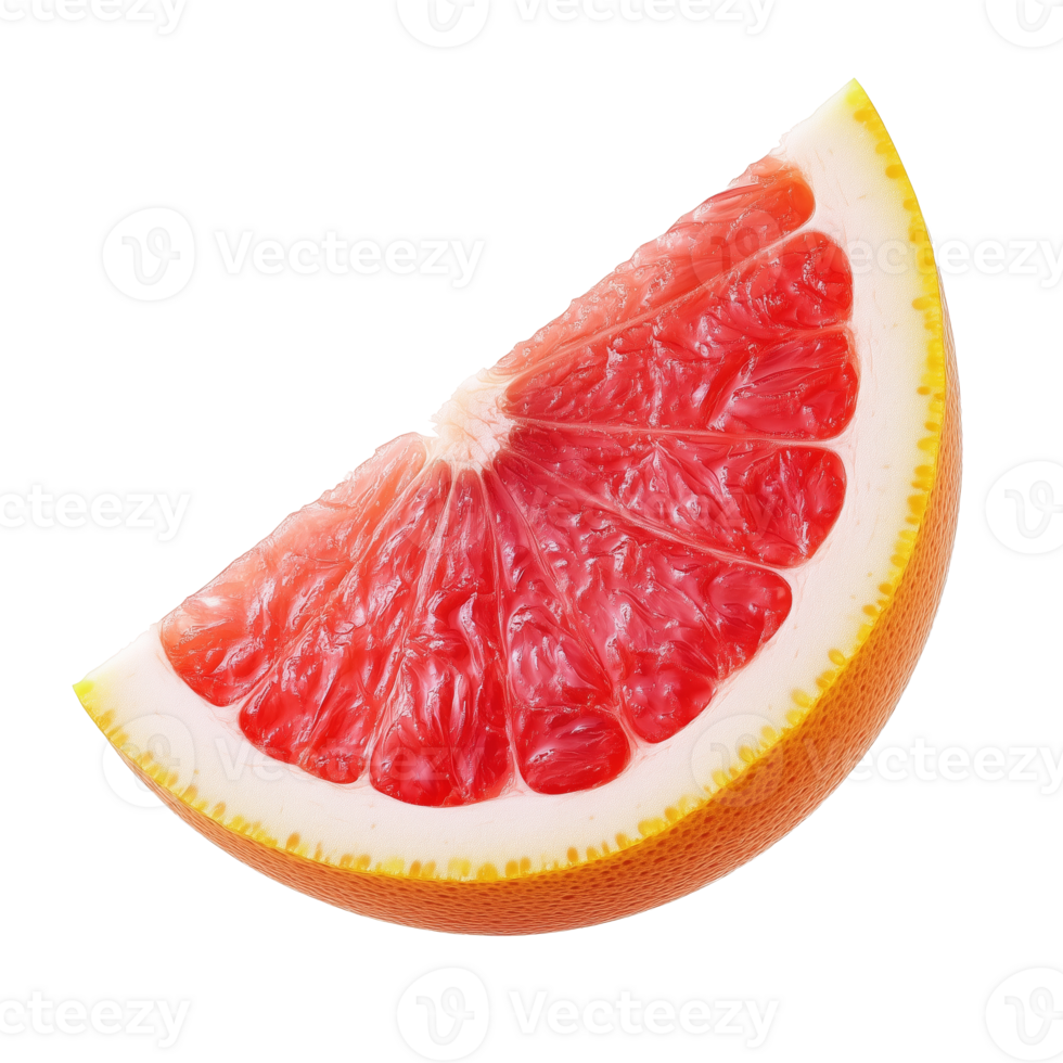 A vibrant grapefruit wedge isolated on a transparent background, highlighting its juicy texture png