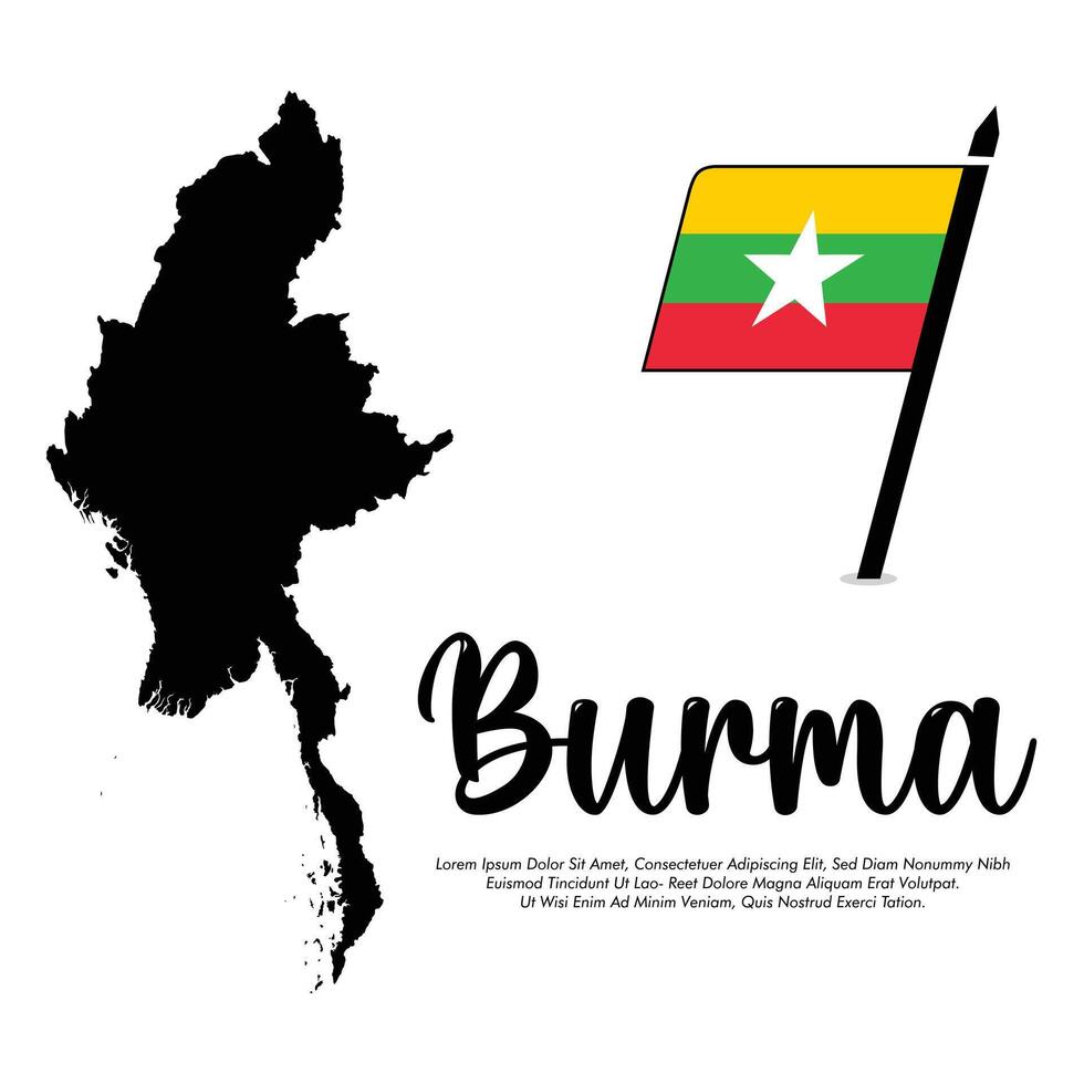 Burma flag with map banner Burma flag illustration design or Burma independence day banner design vector