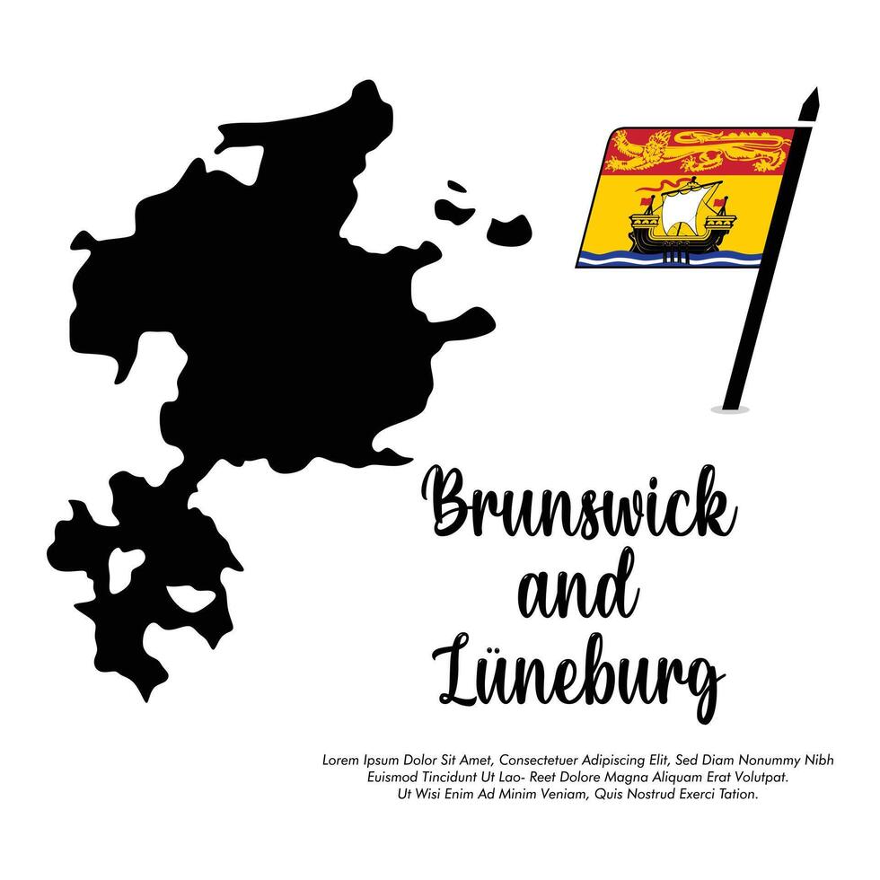 Brunswick and Luneburg flag with map banner Brunswick and Luneburg flag illustration design or Brunswick and Luneburg independence day banner design vector