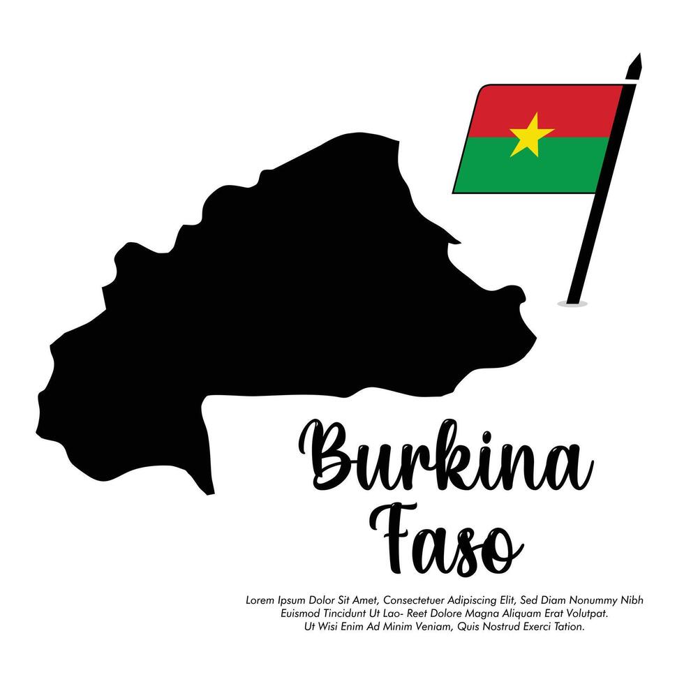 Burkina Faso flag with map banner Burkina Faso flag illustration design or Burkina Faso independence day banner design vector